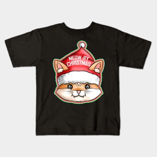 Kawaii Cat Santas Hat Meow-ry Christmas Kids T-Shirt